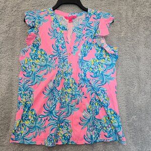 Lilly Pulitzer Pelican Pink Beat The Heat 100% Cotton Ruffle Top Women's Size S